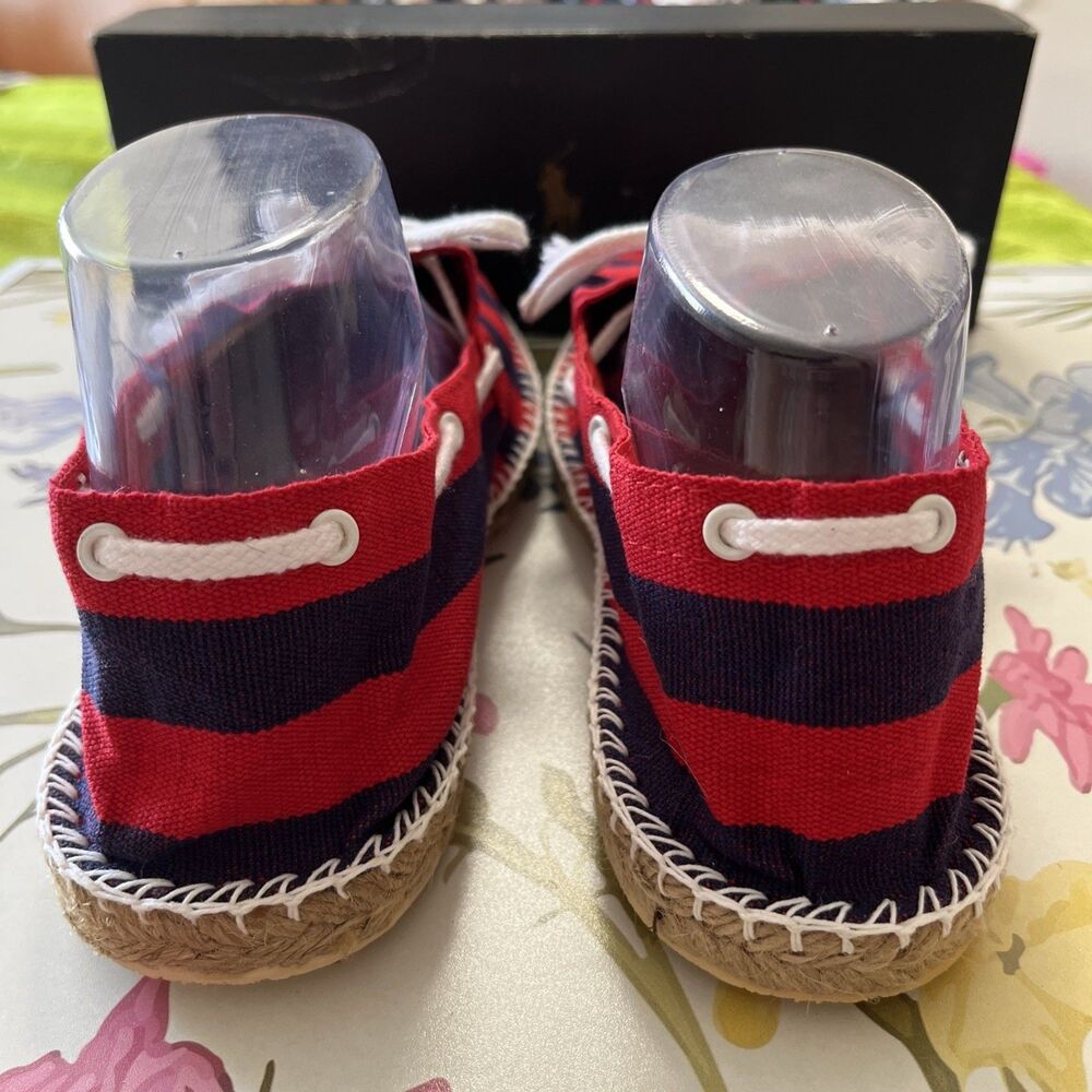 Polo Ralph Lauren Blue Red Striped Espadrille Embroidery Madras Shoes Mens 10.5 - Picture 5 of 10
